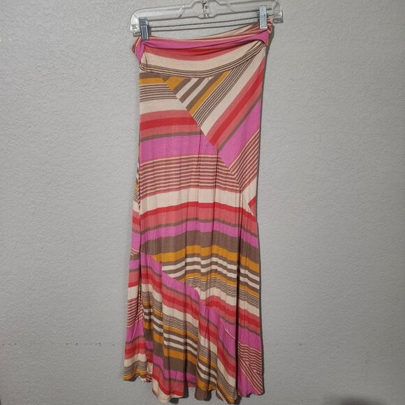 Pleione Skirt Womens Small Multicolor Patchwork Striped Boho Maxi - Picture 2 of 9